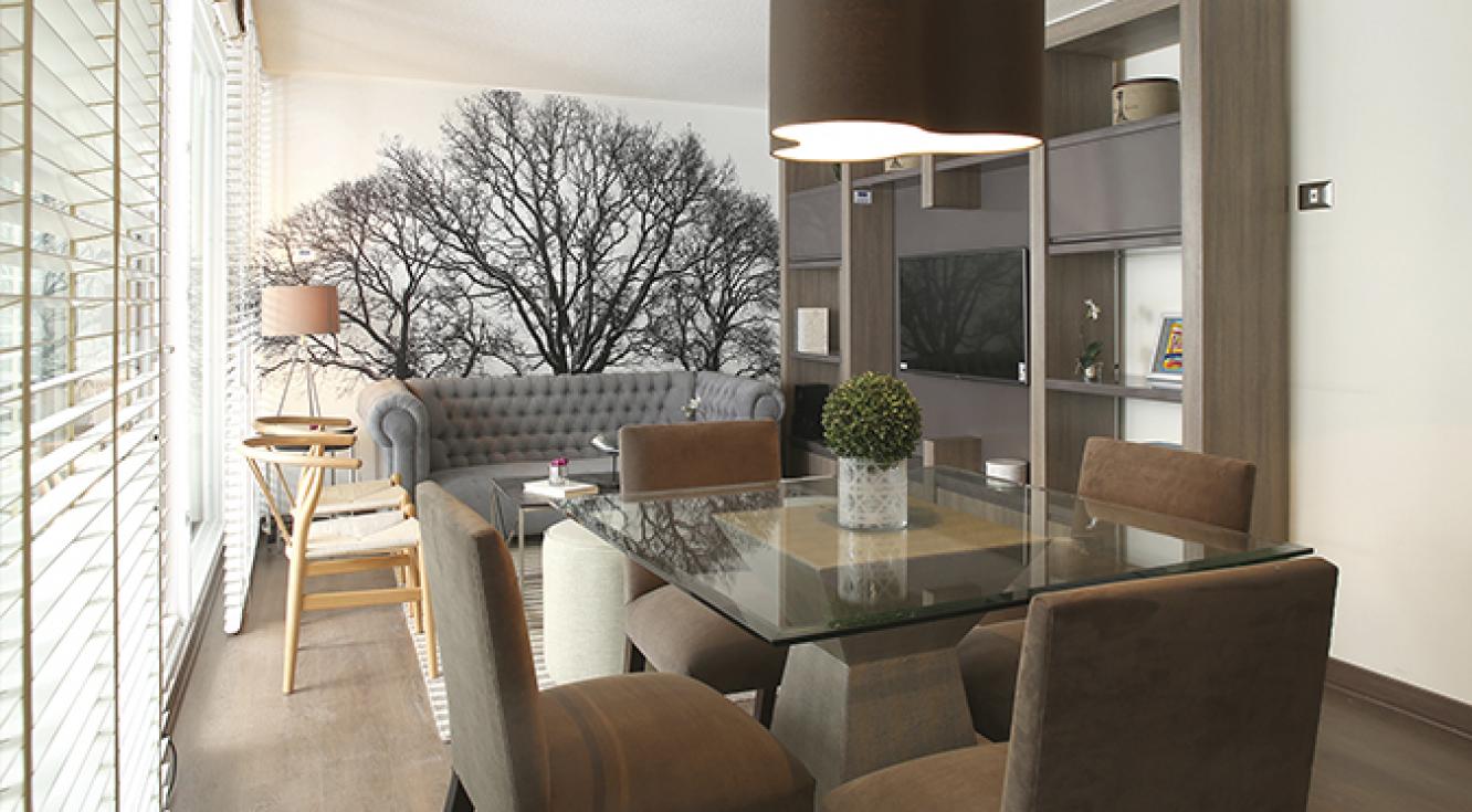 Persiana Country Woods® en Tabancura Sala de estar con Persianas de Madera en Tabancura